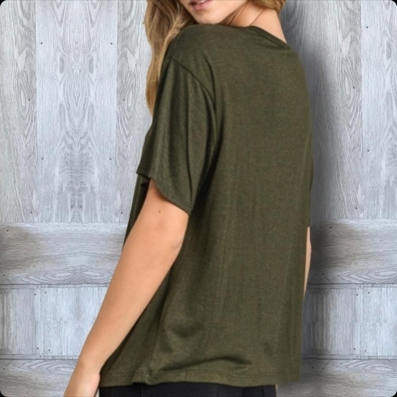 Olive Distressed Short Sleeve Tshirt - Picture 2 of 7
